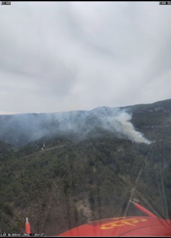 Servicios de Emergencia trabajan para extinguir Incendio Forestal en la sierra de la Pila, término municipal de Abarán
