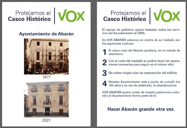 VOX Abarán se opone al traslado del actual edificio del Ayuntamiento al centro de usos múltiples